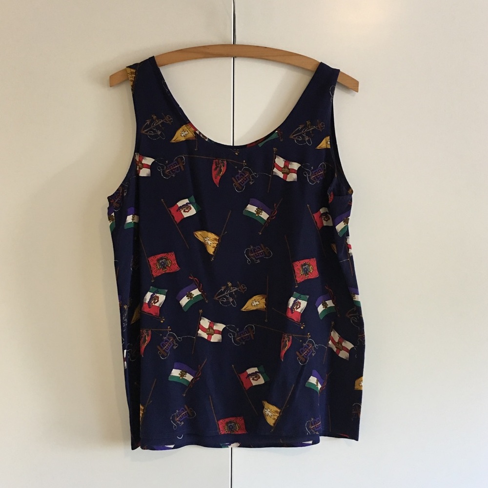 VTG Ann Taylor Studios Silk Nautical Flag Tank